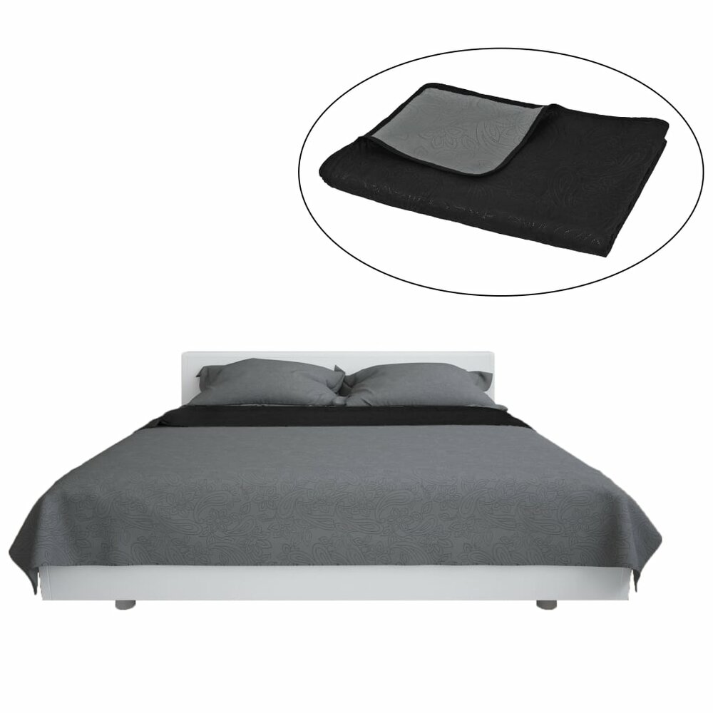 Bedsprei dubbelzijdig 220x240 cm quilt grijs en zwart