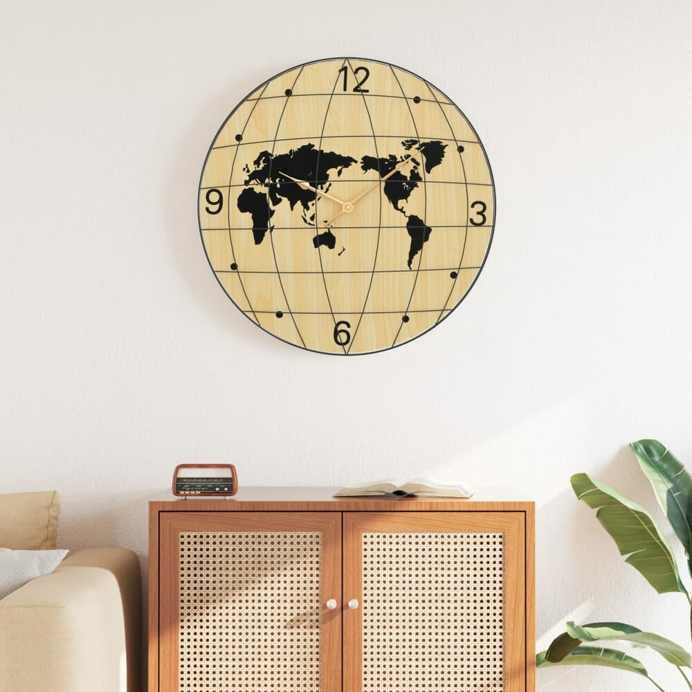 Wandklok &Oslash;50 cm bewerkt hout geel en zwart