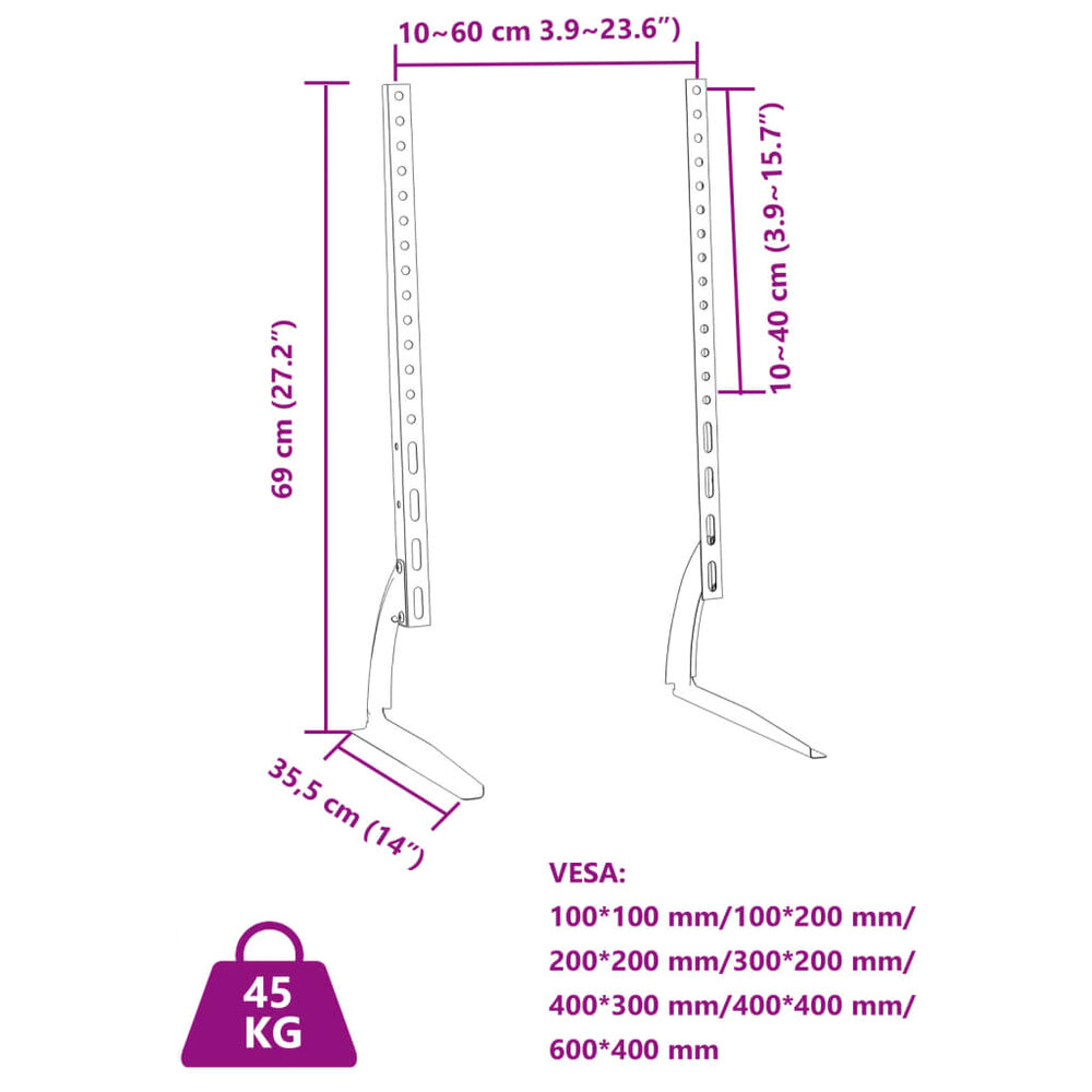 TV-standaards 2 st 37-75 inch scherm 45 kg Max VESA 600x400 mm