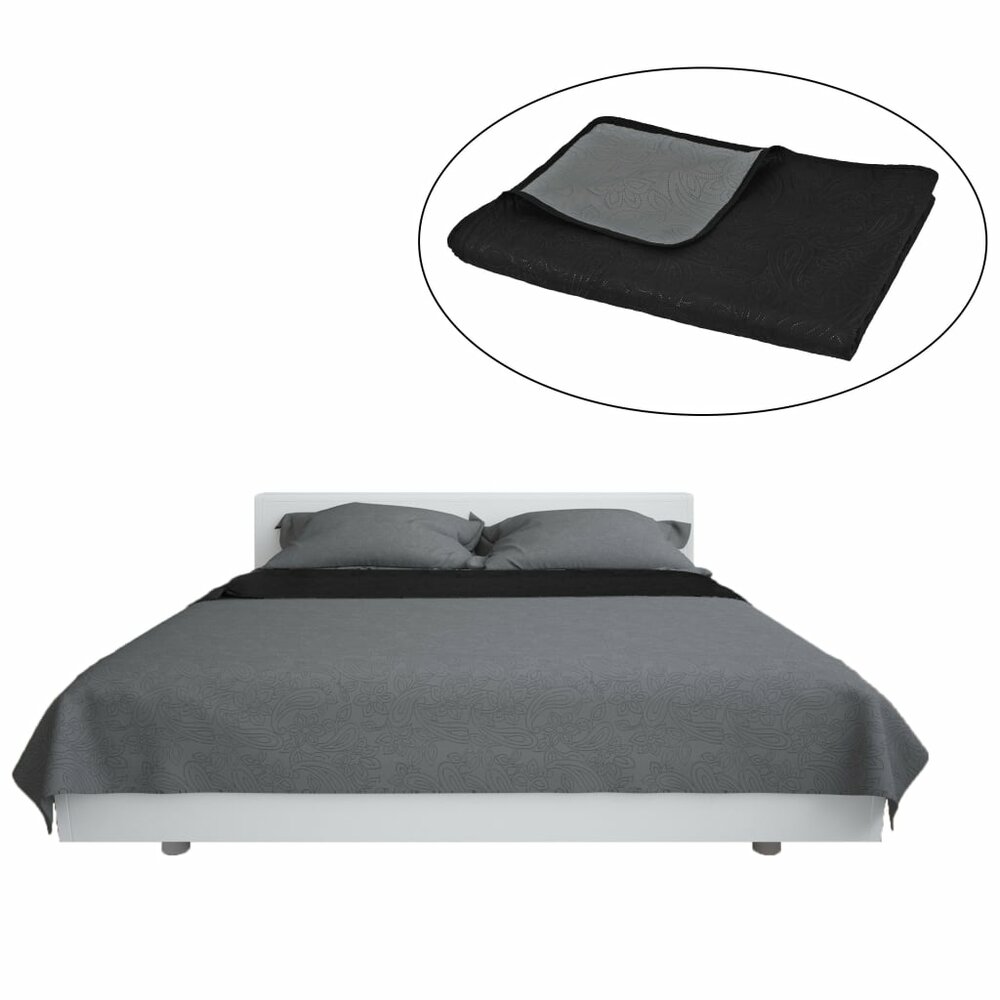 Bedsprei dubbelzijdig 170x210 cm quilt grijs en zwart