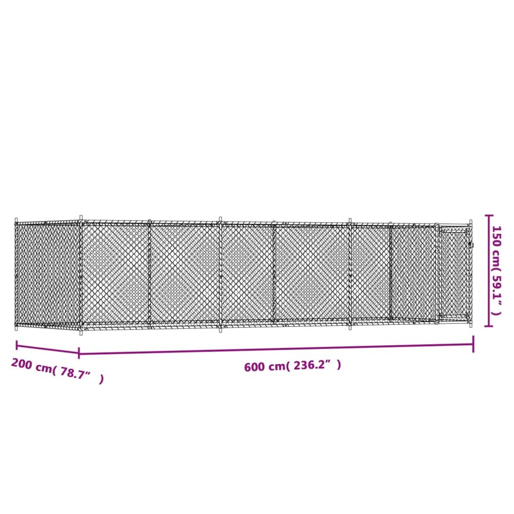 Hondenhok met deur 6x2x1,5 m gegalvaniseerd staal grijs