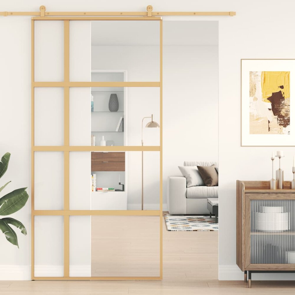 Schuifdeur 102,5x205 cm helder ESG-glas en aluminium goudkleur