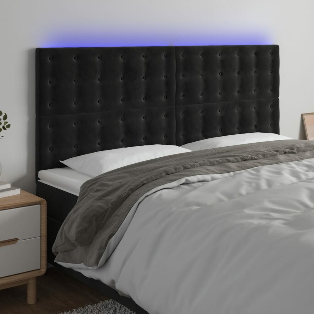Hoofdbord LED 160x5x118/128 cm fluweel zwart