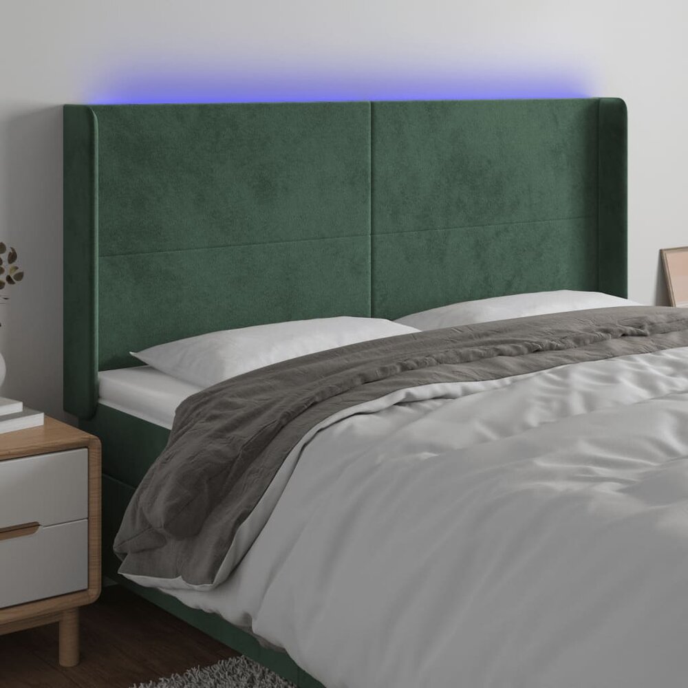 Hoofdbord LED 163x16x118/128 cm fluweel donkergroen
