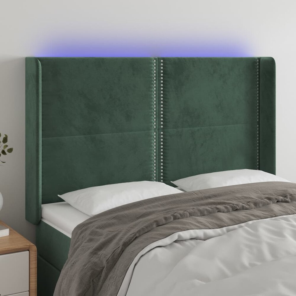 Hoofdbord LED 147x16x118/128 cm fluweel donkergroen