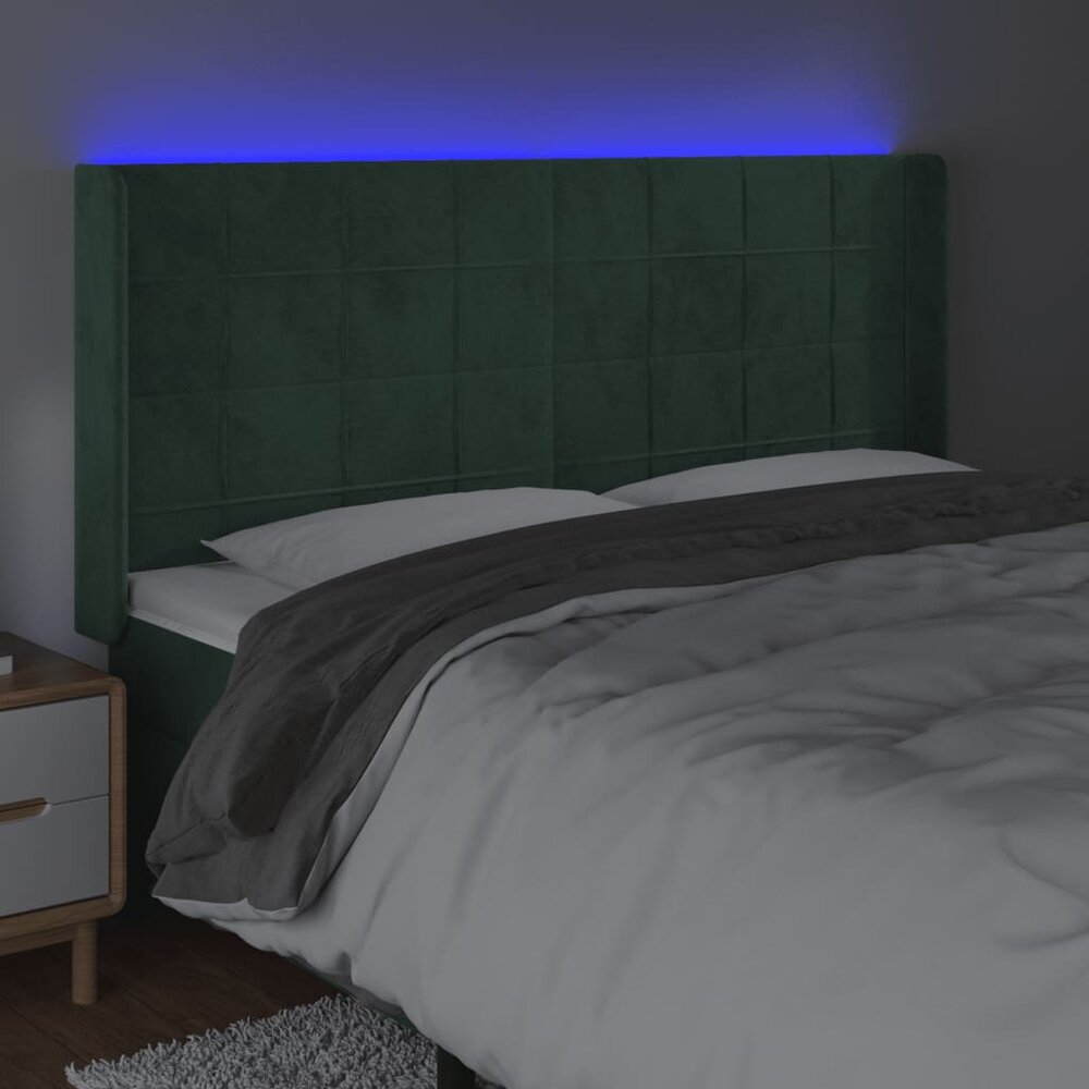 Hoofdbord LED 183x16x118/128 cm fluweel donkergroen