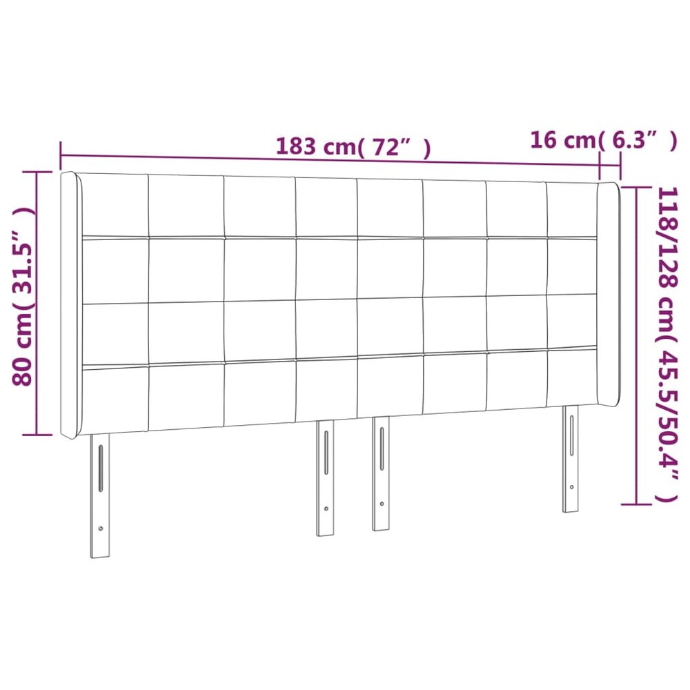 Hoofdbord LED 183x16x118/128 cm fluweel donkergroen