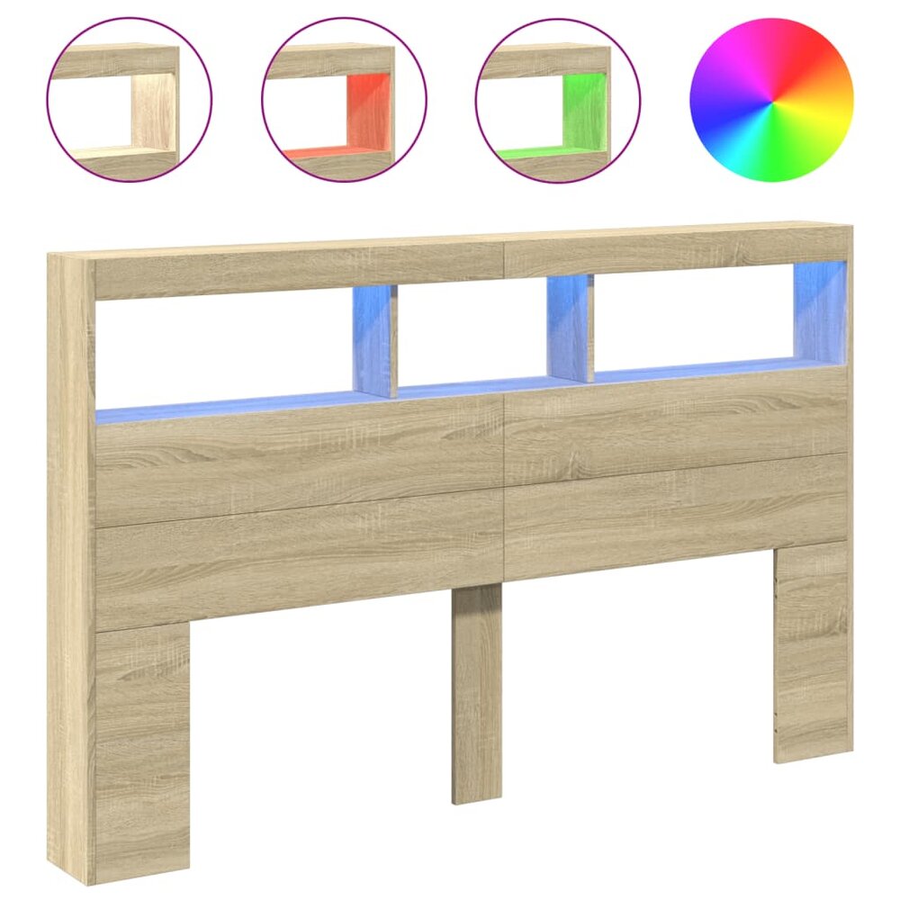 Hoofdbordkast met LED-verlichting 160x17x102 cm sonoma eiken