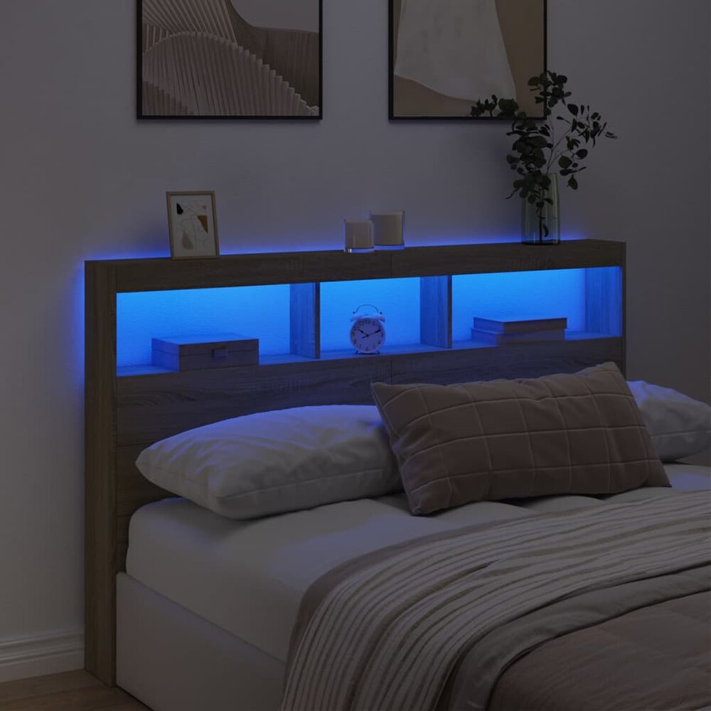Hoofdbordkast met LED-verlichting 160x17x102 cm sonoma eiken
