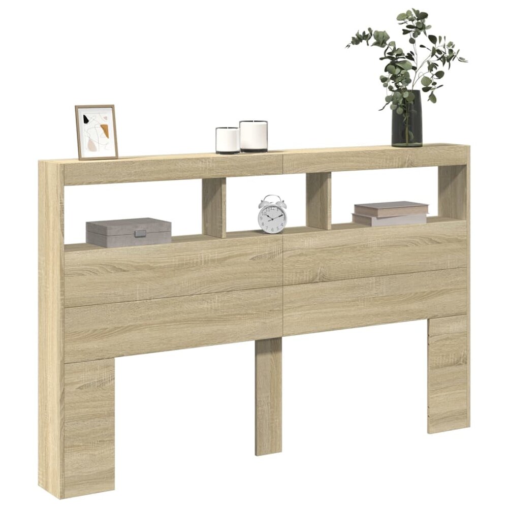Hoofdbordkast met LED-verlichting 160x17x102 cm sonoma eiken