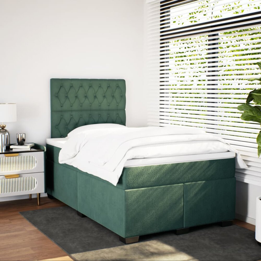 Boxspring met matras fluweel donkergroen 120x200 cm
