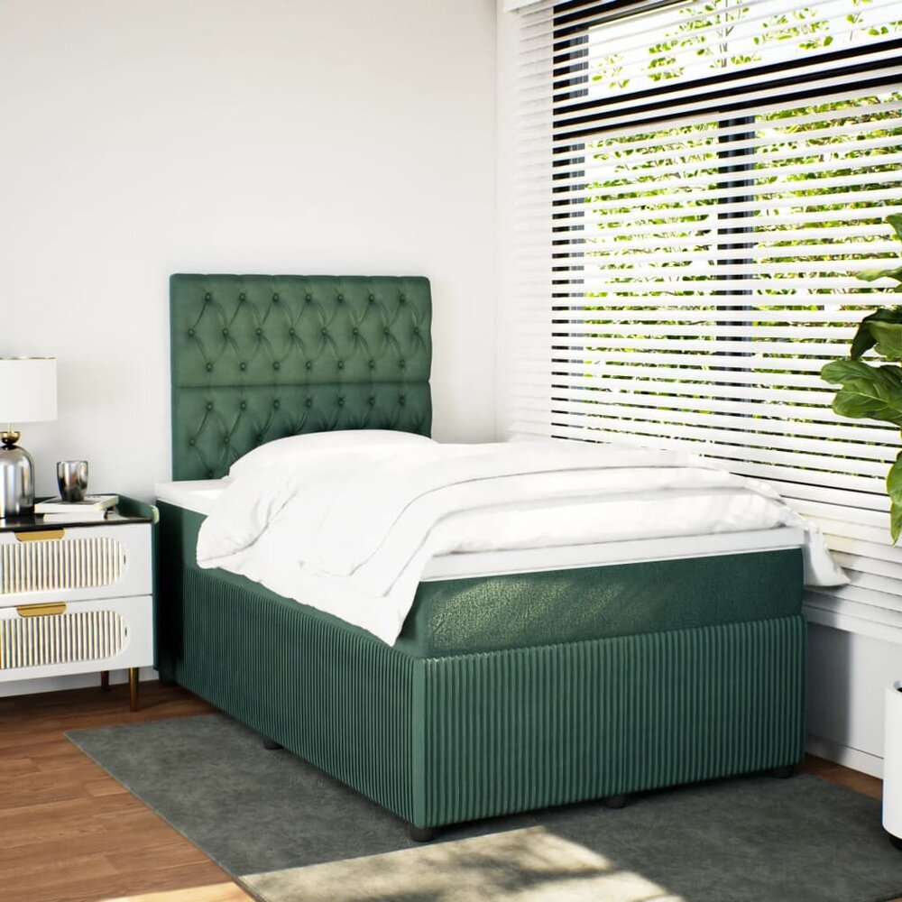 Boxspring met matras fluweel donkergroen 120x200 cm