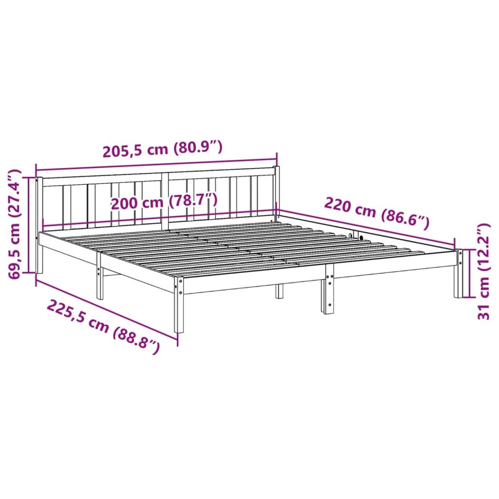 Bedframe extra lang zonder matras massief grenenhout 200x220 cm