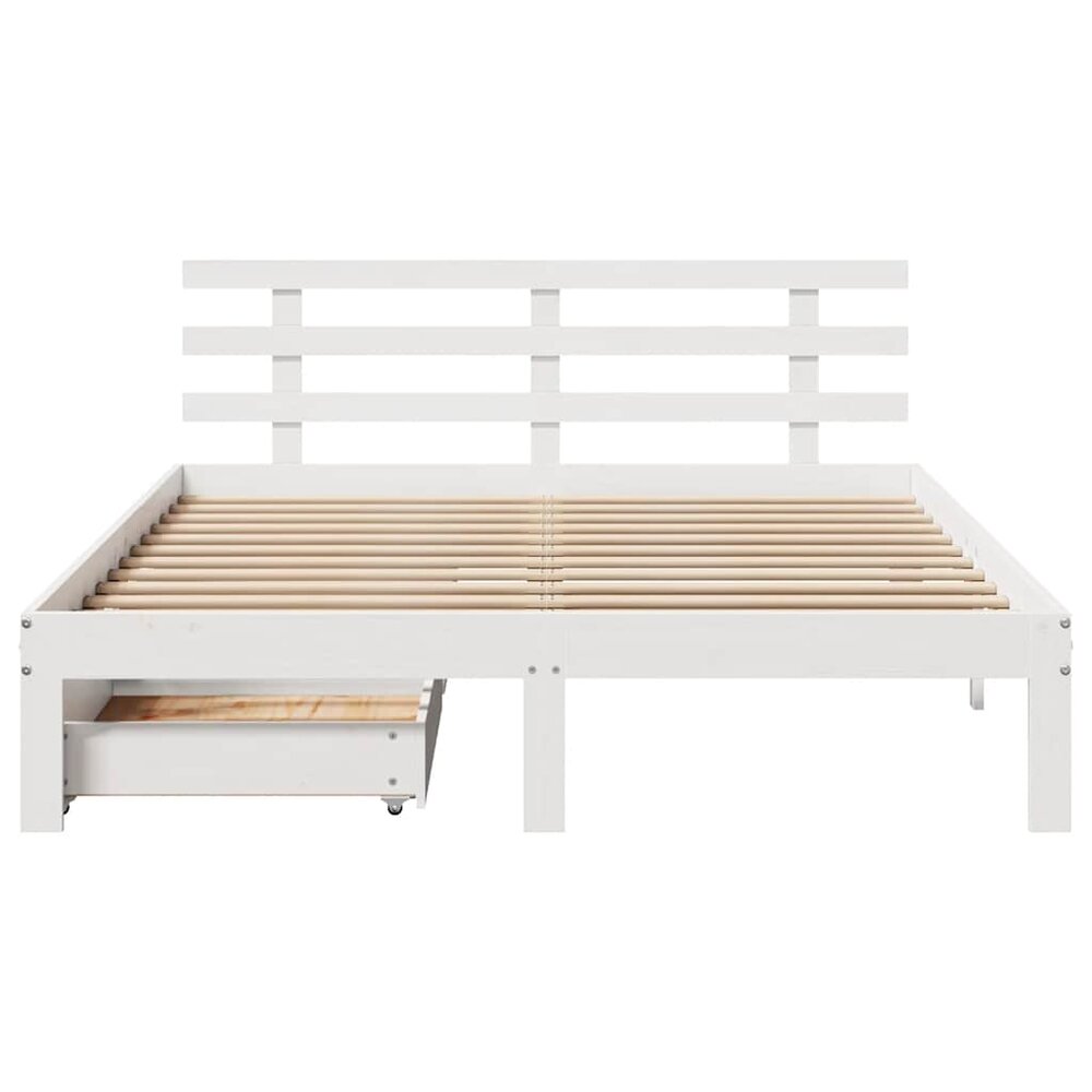 Bedframe met lades massief grenenhout wit 120x190 cm