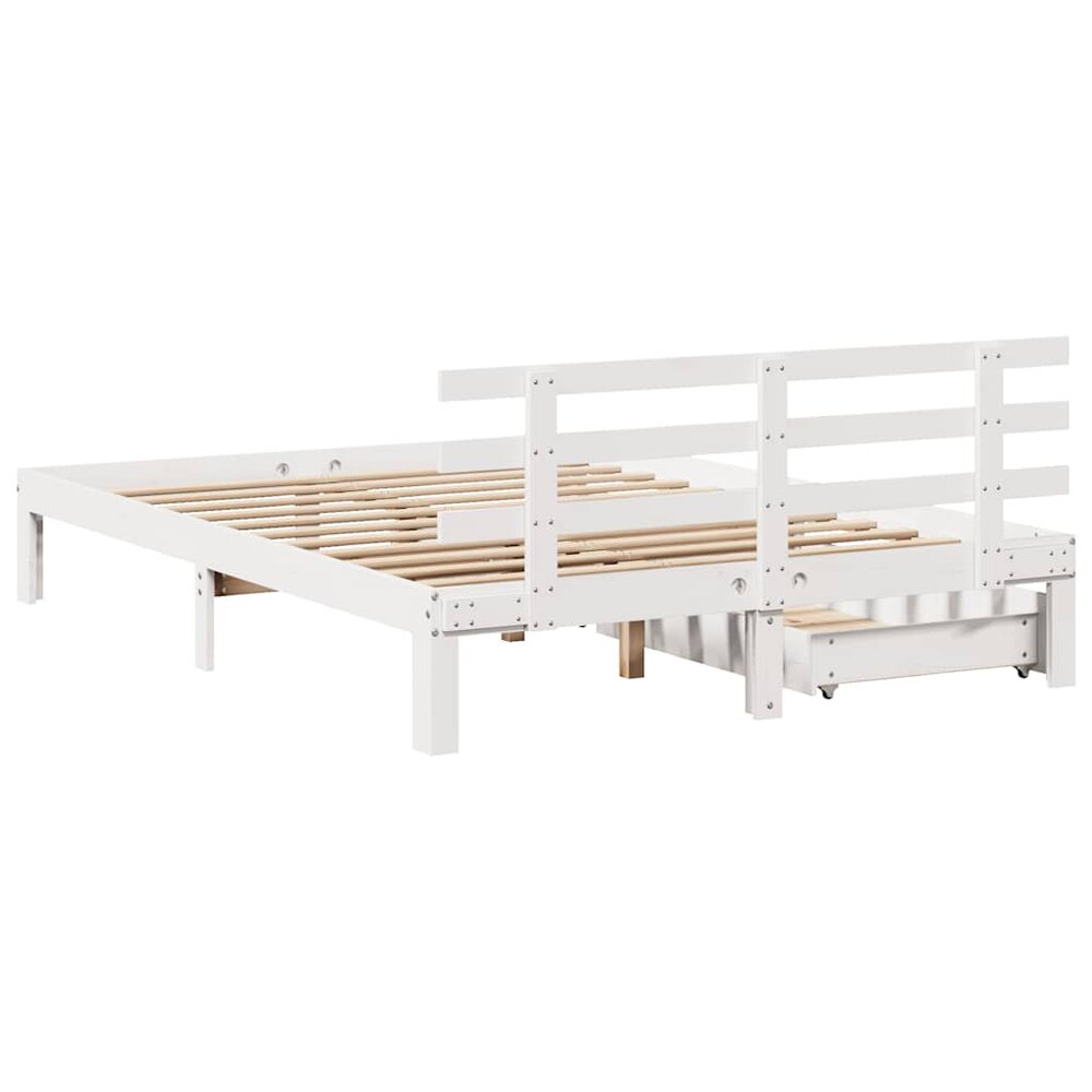 Bedframe met lades massief grenenhout wit 120x190 cm