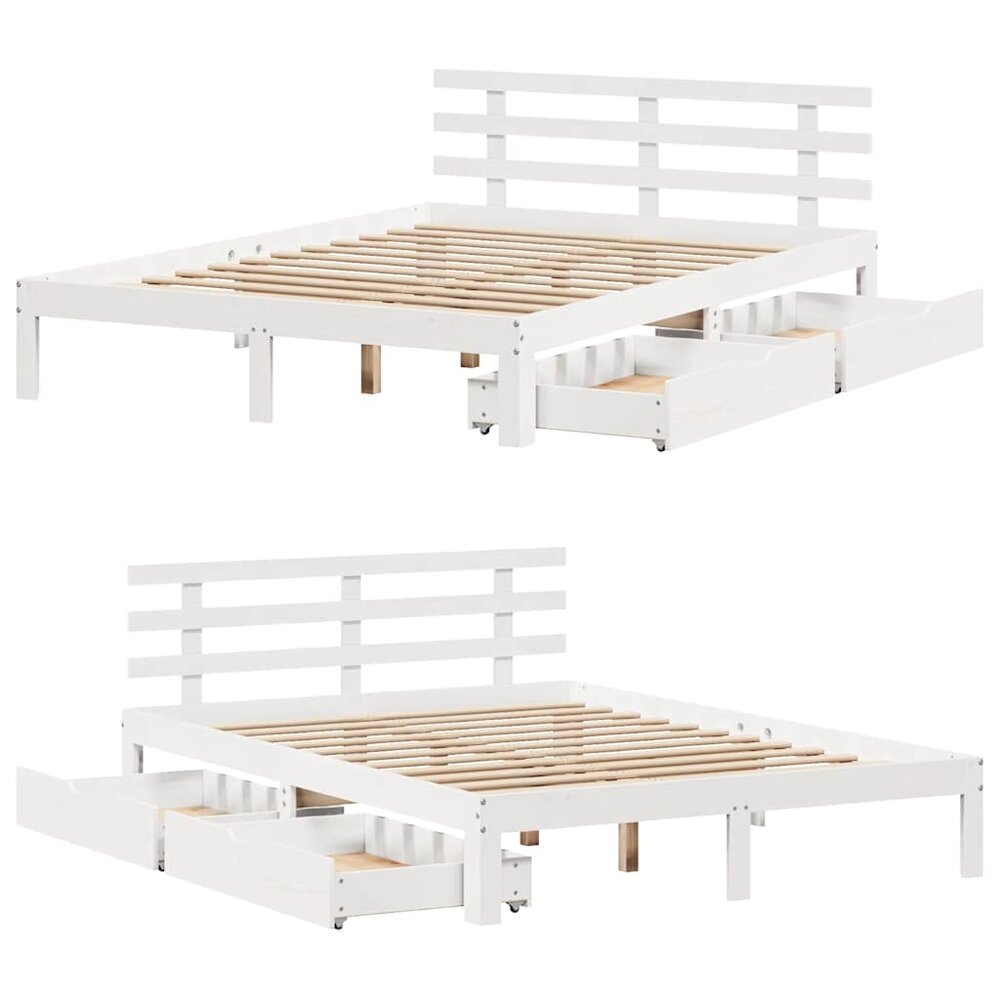 Bedframe met lades massief grenenhout wit 120x190 cm
