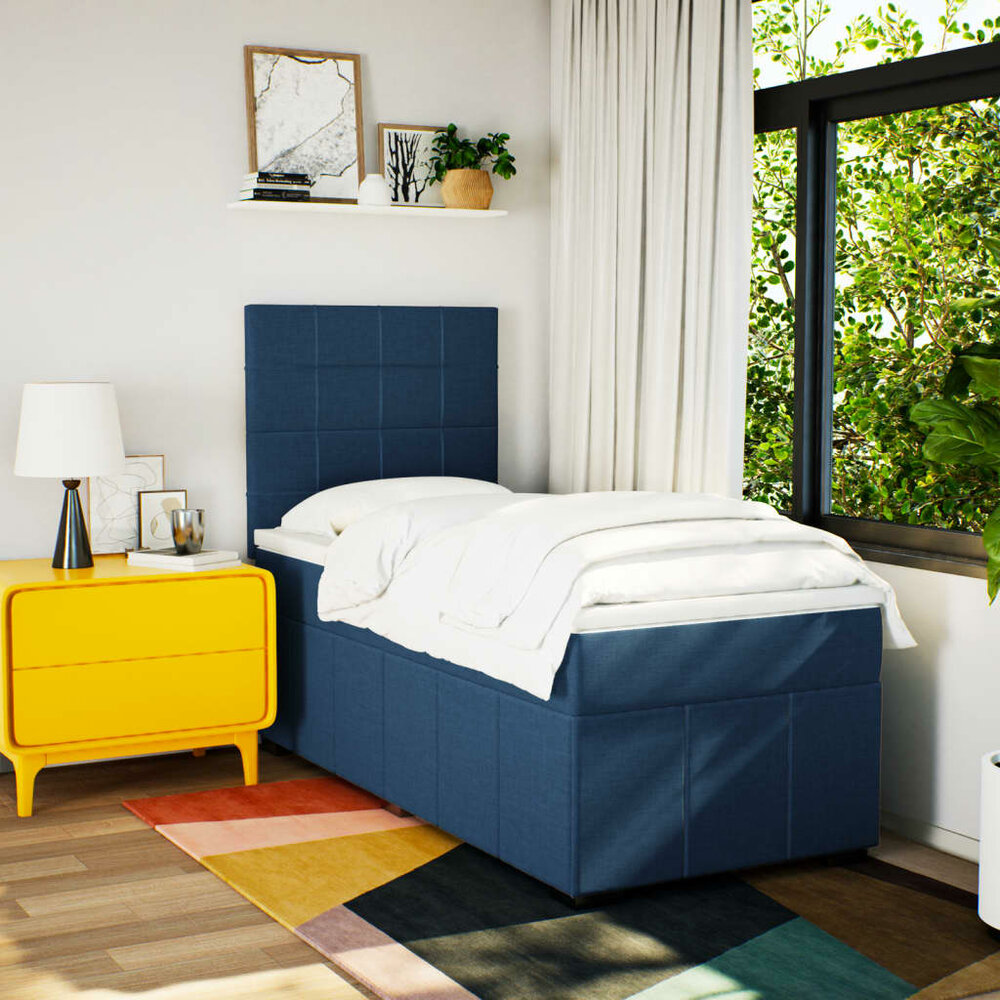 Boxspring met matras stof blauw 80x200 cm