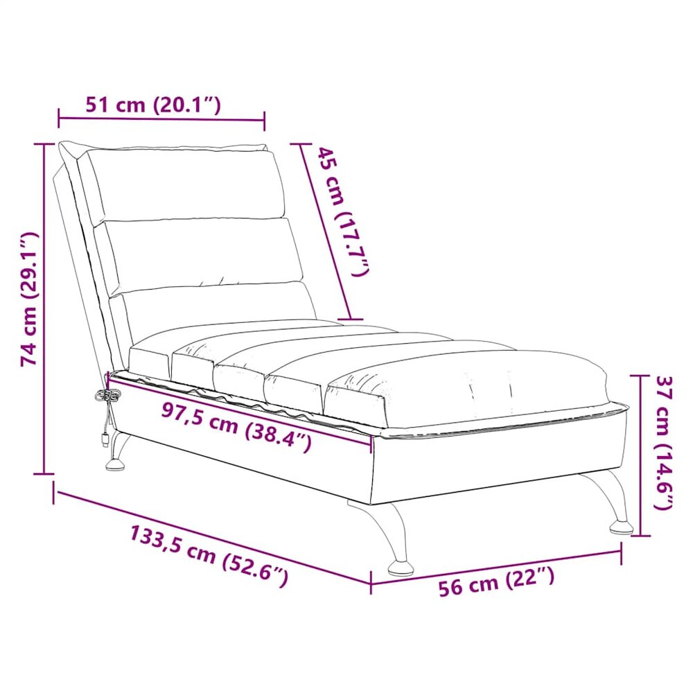 Massage chaise longue met kussens stof lichtgrijs