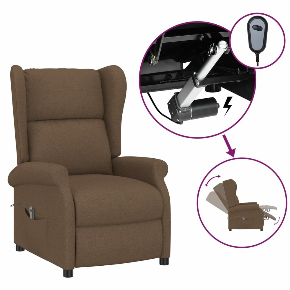Fauteuil verstelbaar elektrisch stof bruin