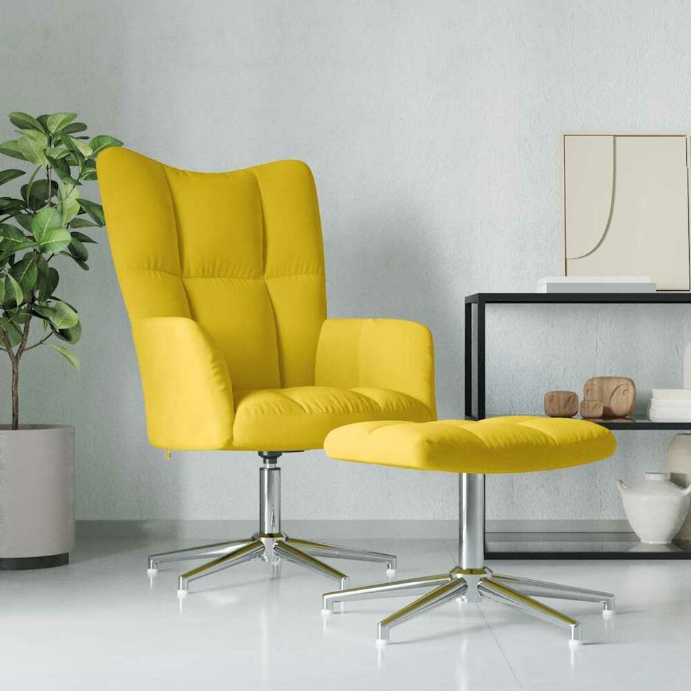 Relaxstoel met voetenbank fluweel mosterdgeel