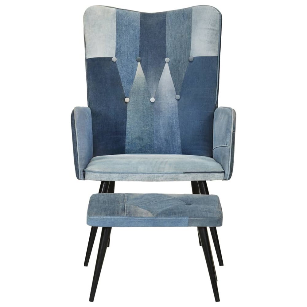 Fauteuil met voetensteun patchwork canvas blauw denim