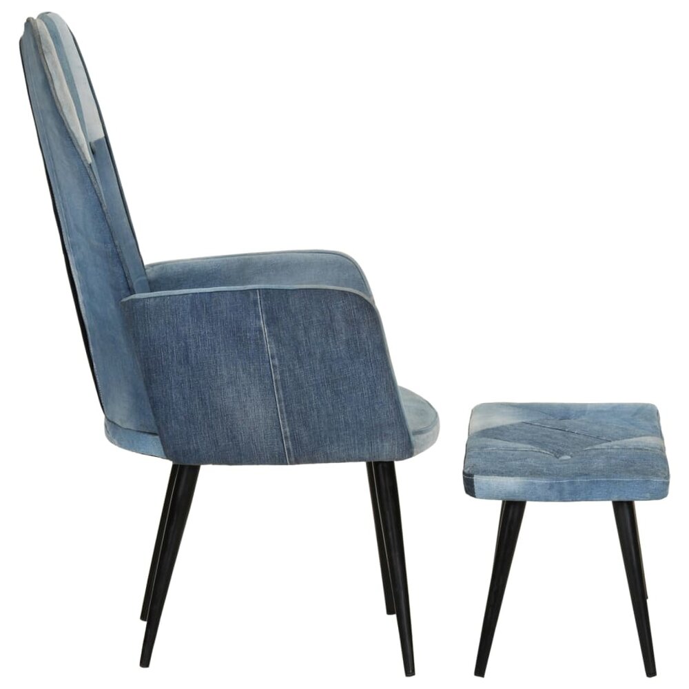 Fauteuil met voetensteun patchwork canvas blauw denim