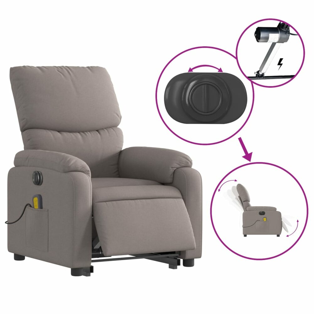 Sta-op-massagestoel elektrisch verstelbaar stof taupe