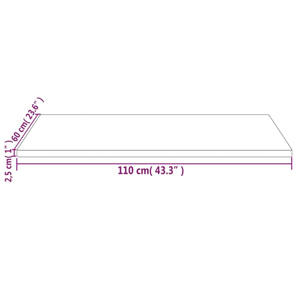 Tafelblad rechthoekig 110x60x2,5 cm massief grenenhout