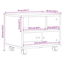 Printerkastje met wielen 41x32x34,5 cm grijs sonoma eikenkleur