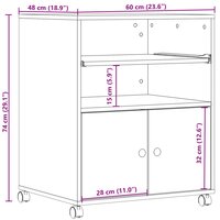 Printerkastje met wielen 60x48x74 cm gerookt eikenkleurig