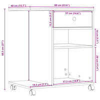 Printerkastje met wielen 60x40x68,5 cm gerookt eikenkleurig