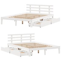 Bedframe met lades massief grenenhout wit 120x190 cm