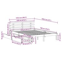 Bedframe met lades massief grenenhout wit 120x190 cm