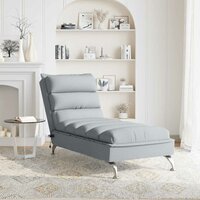Massage chaise longue met kussens stof lichtgrijs