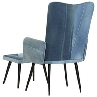 Fauteuil met voetensteun patchwork canvas blauw denim