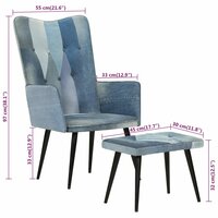 Fauteuil met voetensteun patchwork canvas blauw denim