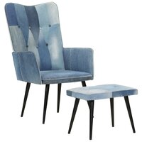 Fauteuil met voetensteun patchwork canvas blauw denim