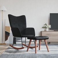 Schommelstoel met voetenbank fluweel en PVC zwart