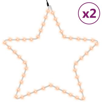 Kerstfiguren sterren met 48 LED&#039;s 2 st 56 cm warmwit