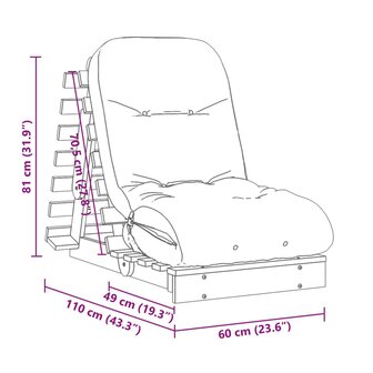 Futon slaapbank met matras 60x206x11 cm ge&iuml;mpregneerd hout