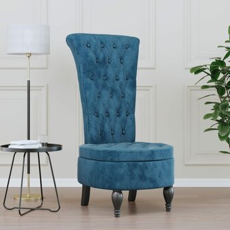 Stoel hoge rugleuning met knopen fluweel blauw