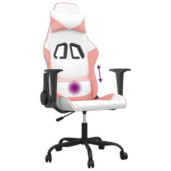 Massage gamestoel kunstleer wit en roze