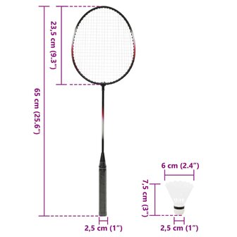 Badmintonset met 2 rackets, net en opbergkoffer 292x30x152 cm