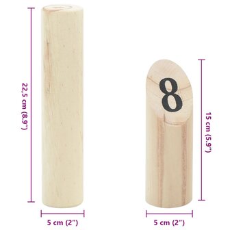 13-delige Nummerkubb spelset met draagtas massief grenenhout