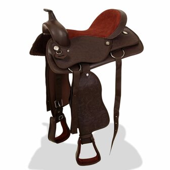 Western zadel, hoofdstel en borstriem 16&amp;quot; echt leer bruin
