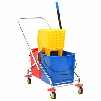Schoonmaakwagen met emmers en wringer PP en verchroomd staal