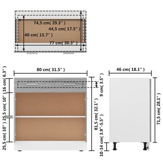 Onderkast met lade 80x46x81,5 cm bewerkt hout grijs sonoma