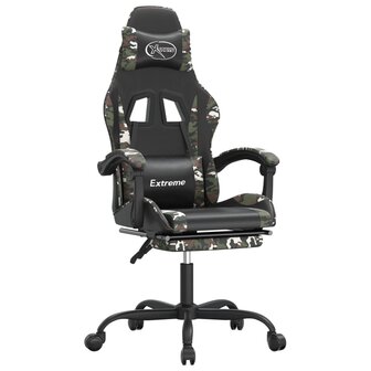 Gamestoel draaibaar met voetensteun kunstleer zwart&amp;camouflage