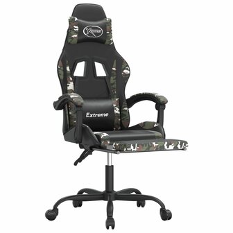 Gamestoel draaibaar met voetensteun kunstleer zwart&amp;camouflage