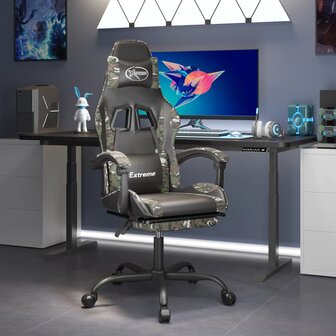 Gamestoel met voetensteun kunstleer zwart en camouflage